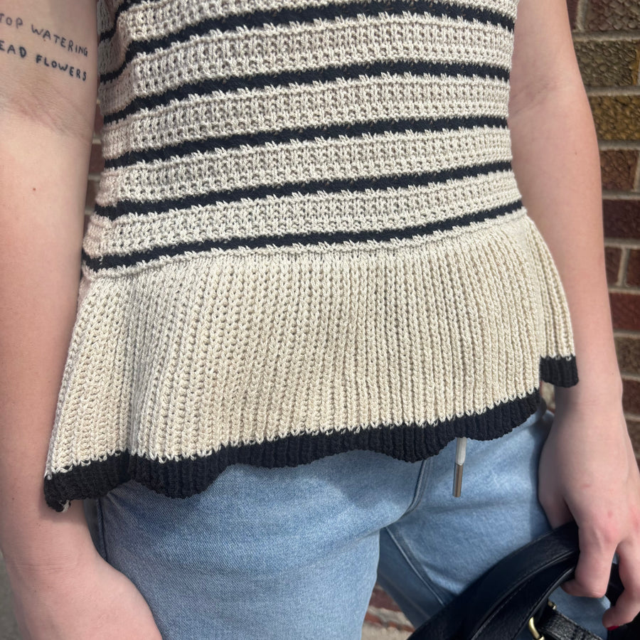 Ruffle Sleeve Stripe Knit Sweater