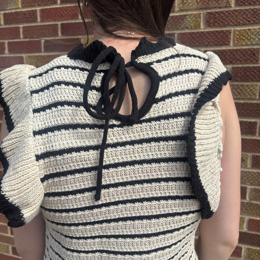 Ruffle Sleeve Stripe Knit Sweater