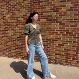 Tie Front Olive Floral Top