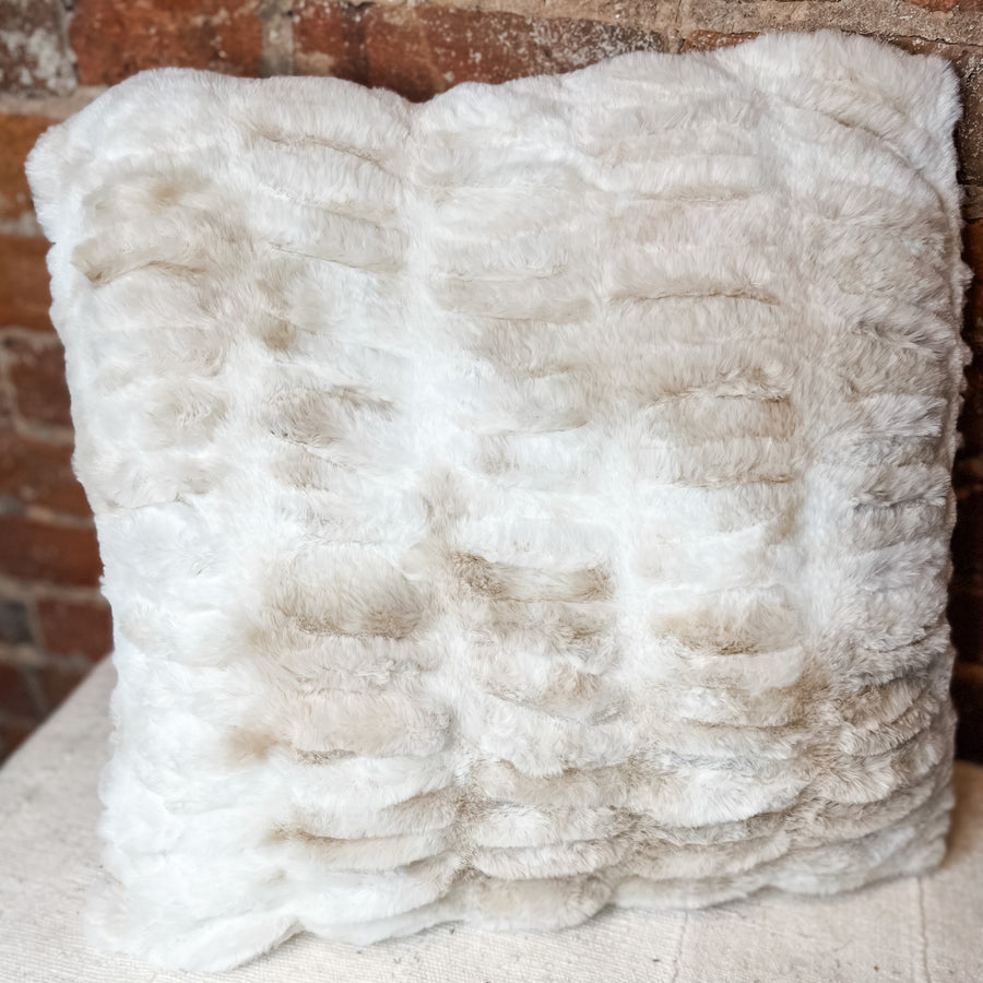 Cream & Tan Ribbed Fur Pillow 18”