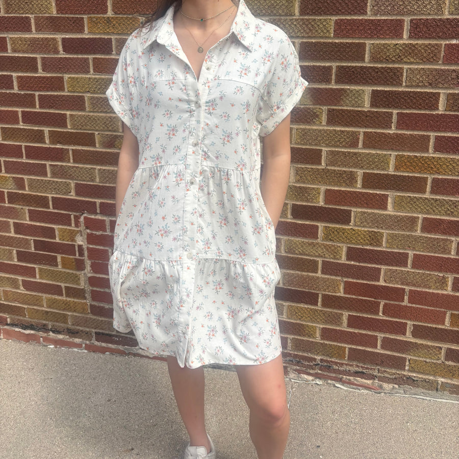 Cream Floral Micro Cord Dress