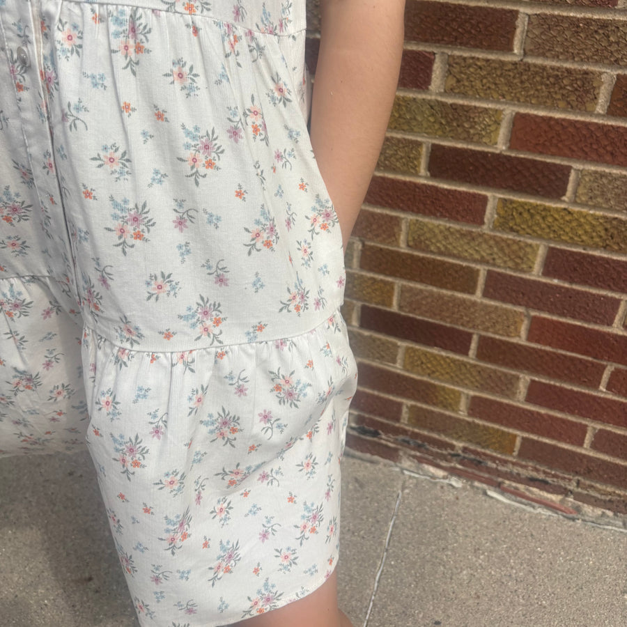 Cream Floral Micro Cord Dress