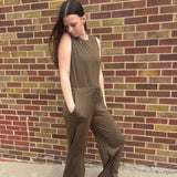 Solid Boat Neck Sleeveless Jumpsuit