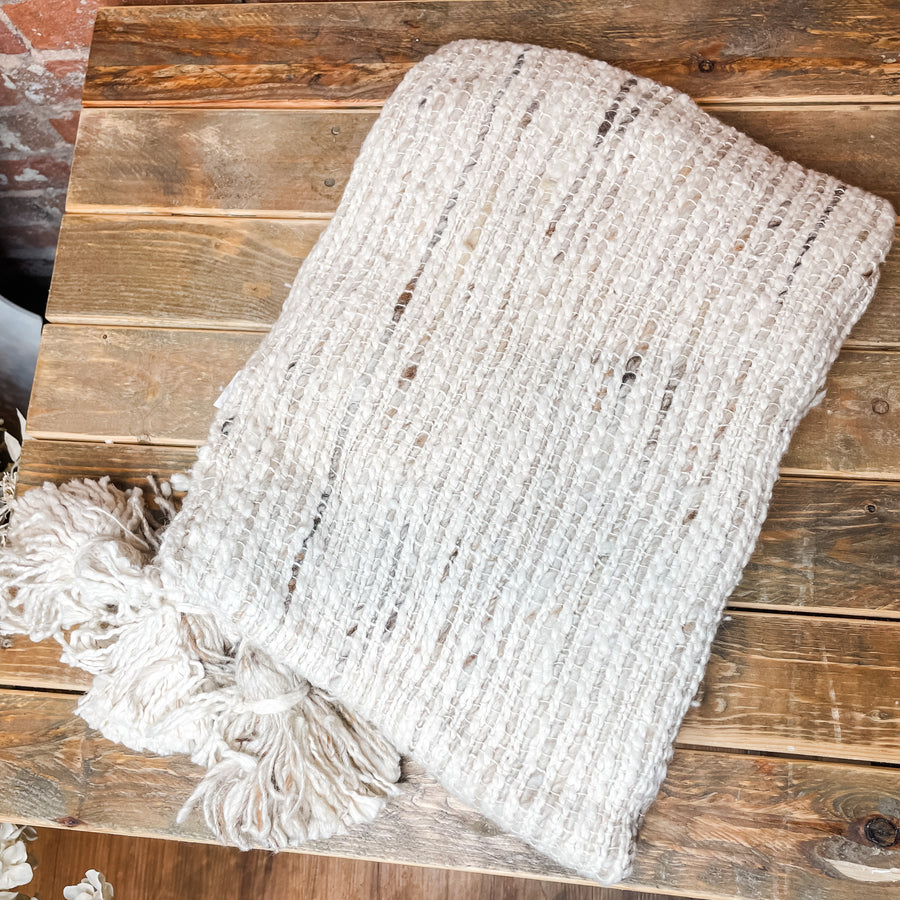 Woven Cotton Blend Throw w/ Oversized Tassels 60x50”