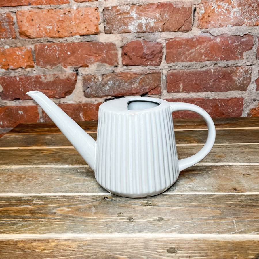 White Reactive Glaze Stoneware Fluted Watering Can