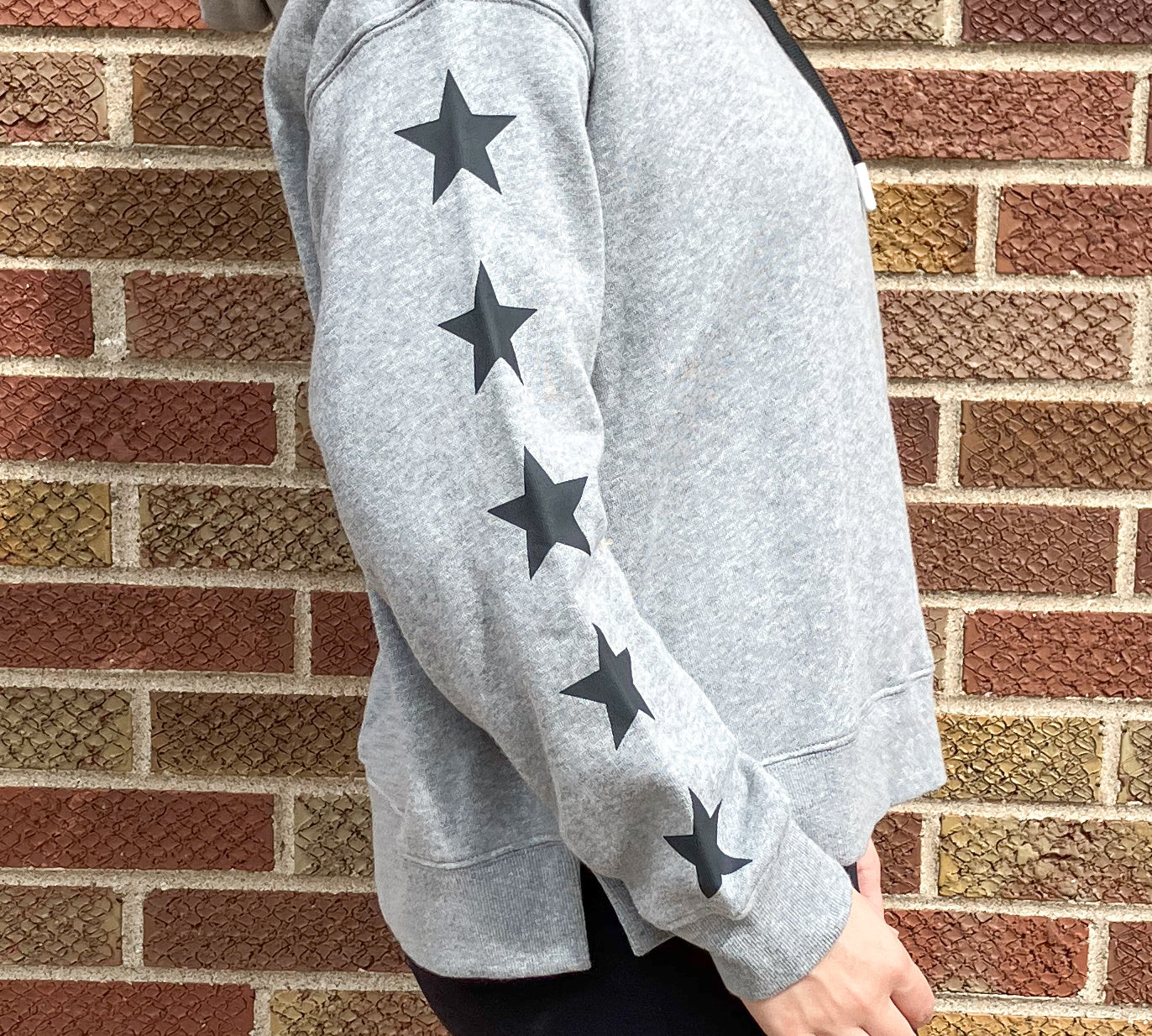 Gray Hoodie w/Black Star Sleeve