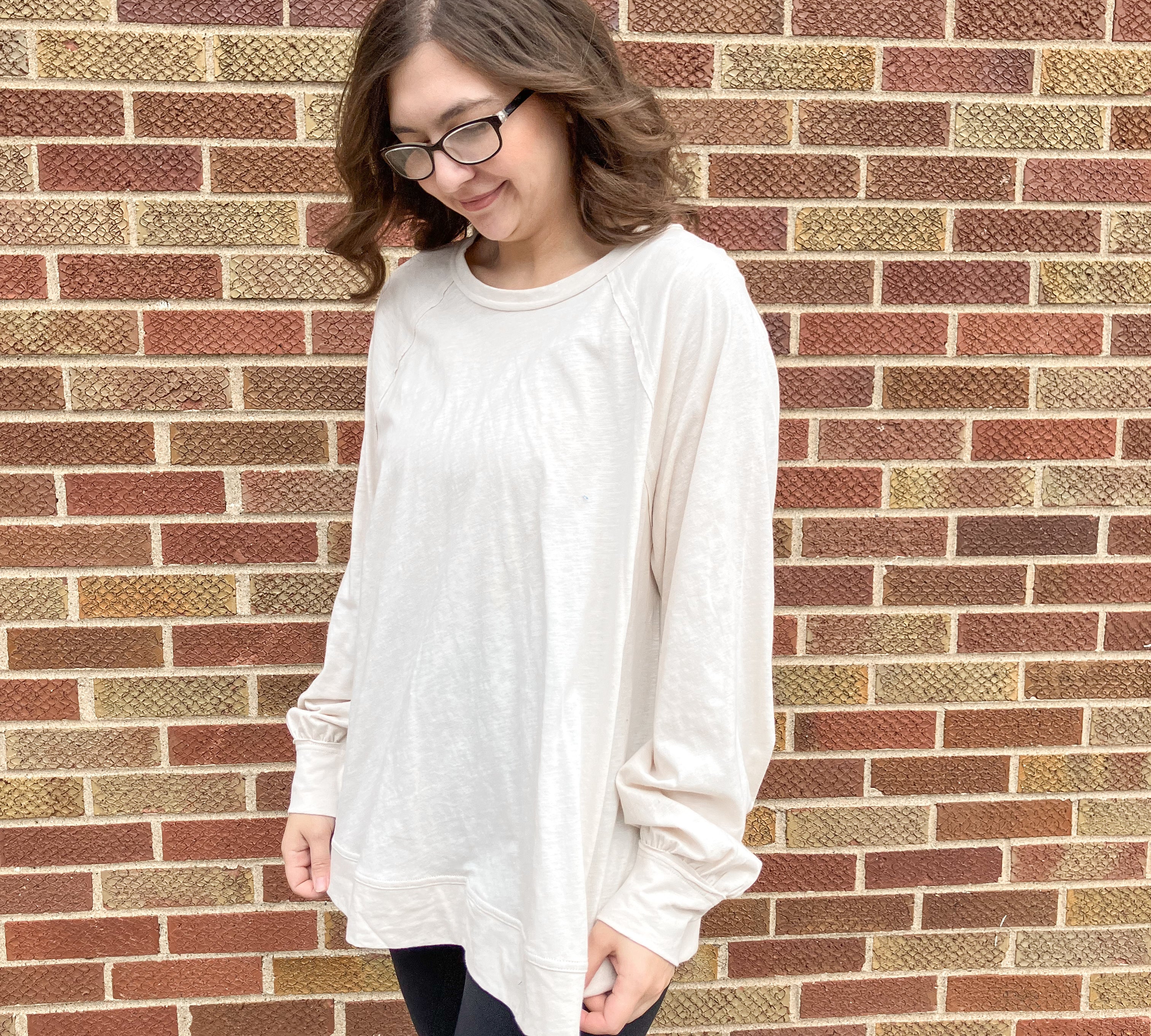 Oversized Cotton Slub Long Sleeve Top