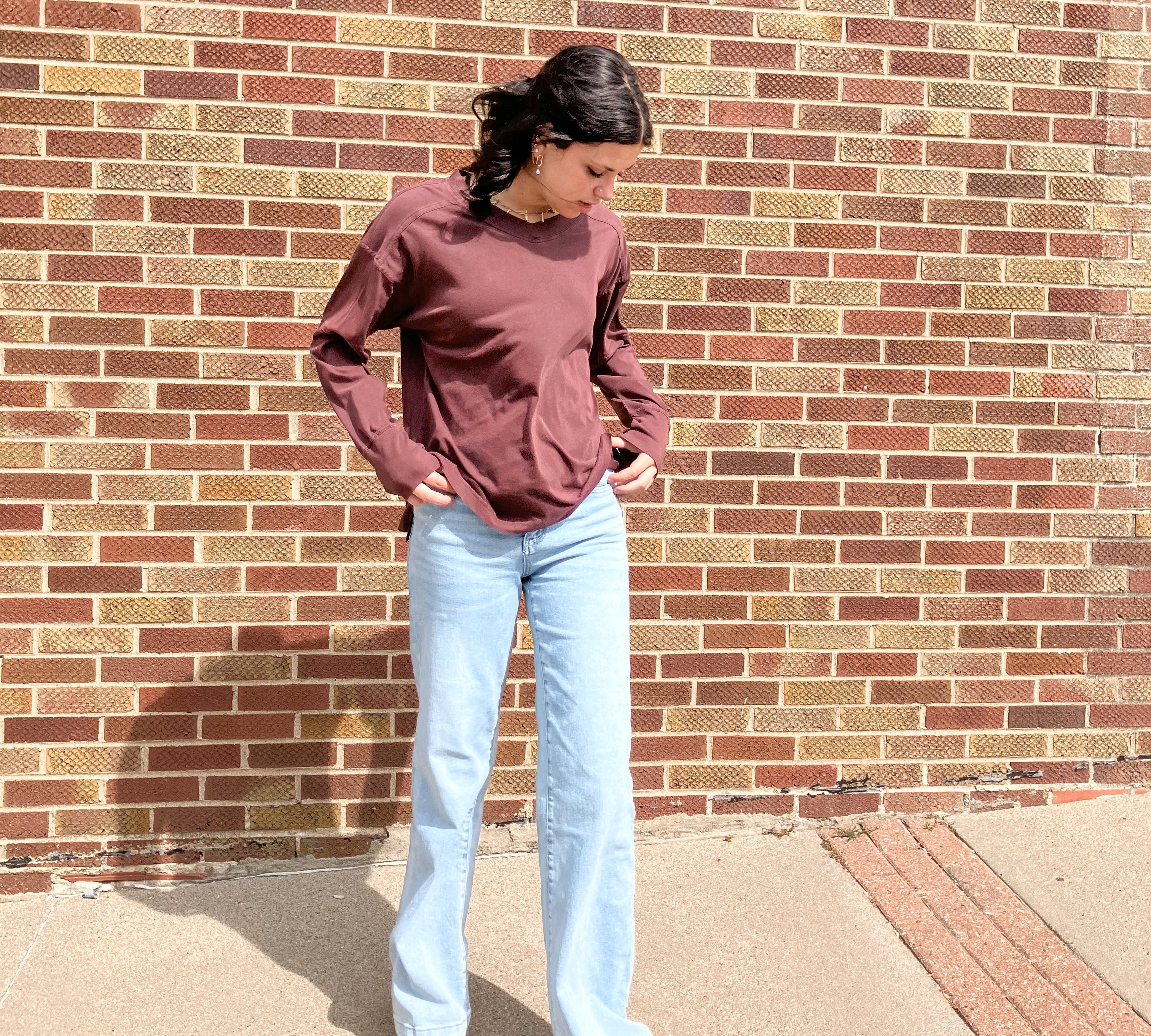 Pigment Washed Cotton V Neck Top