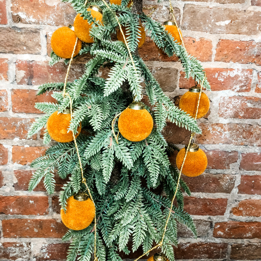 Butterscotch Color Flocked Ball Ornament Garland 72”