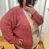 Plus Long Sleeve Cardigan w/Beaded Detail