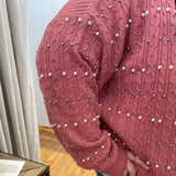 Plus Long Sleeve Cardigan w/Beaded Detail