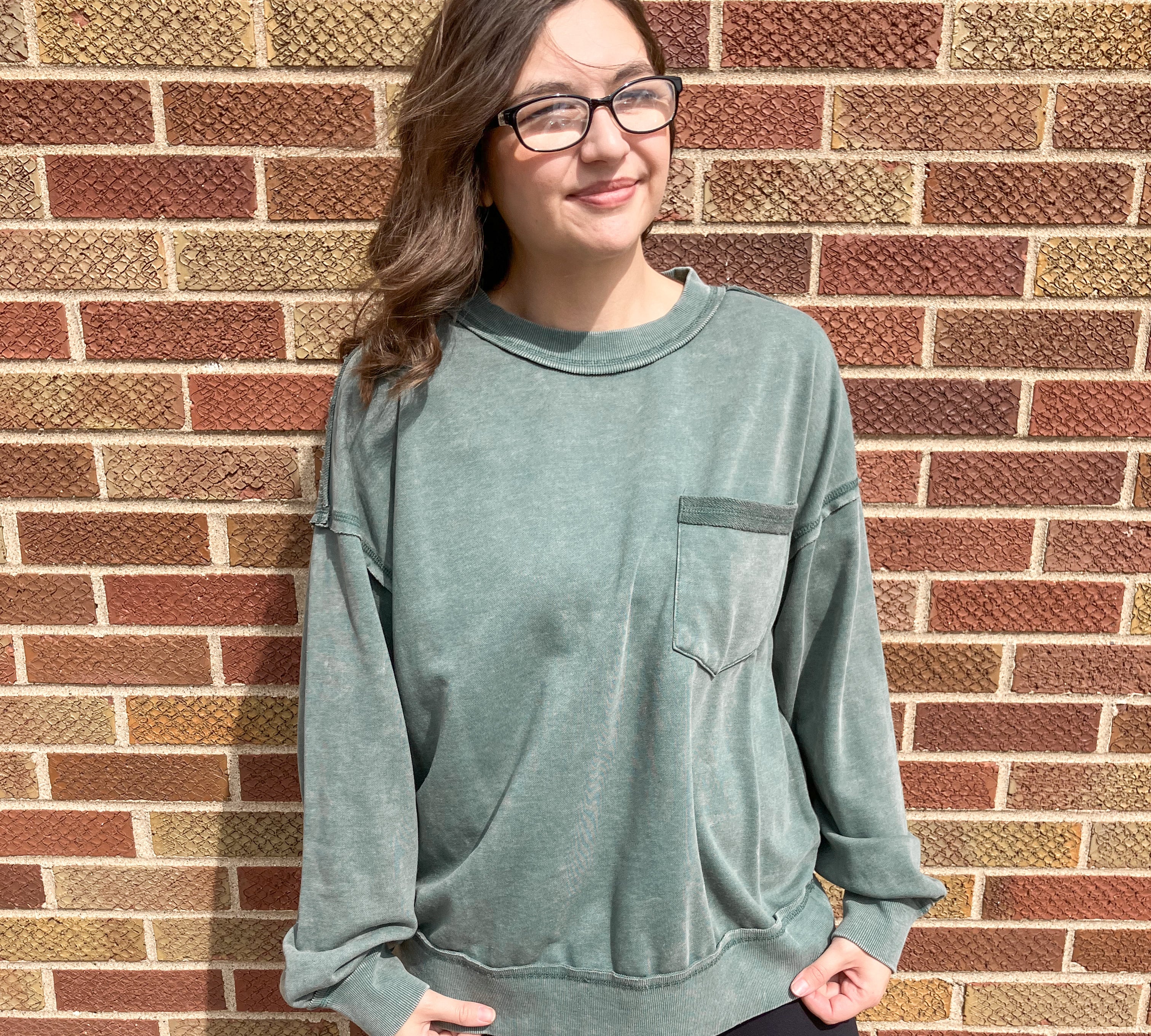 Mineral Wash French Terry Pullover w/Pocket