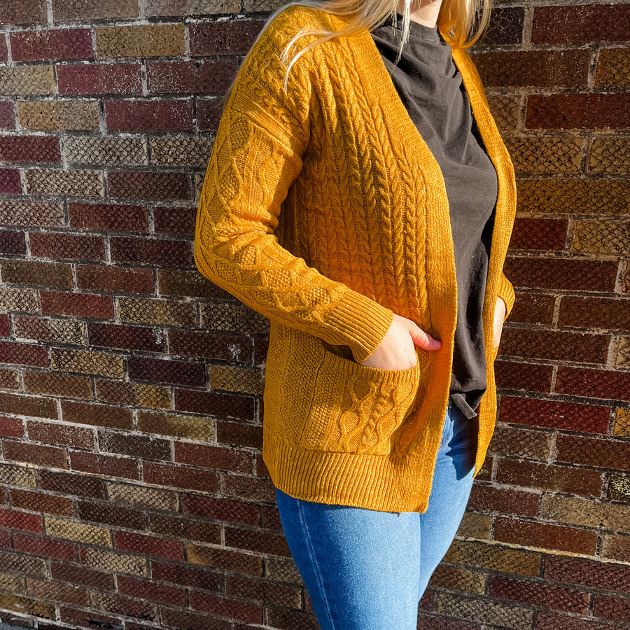 Plus Mustard Cable Knit Cardigan