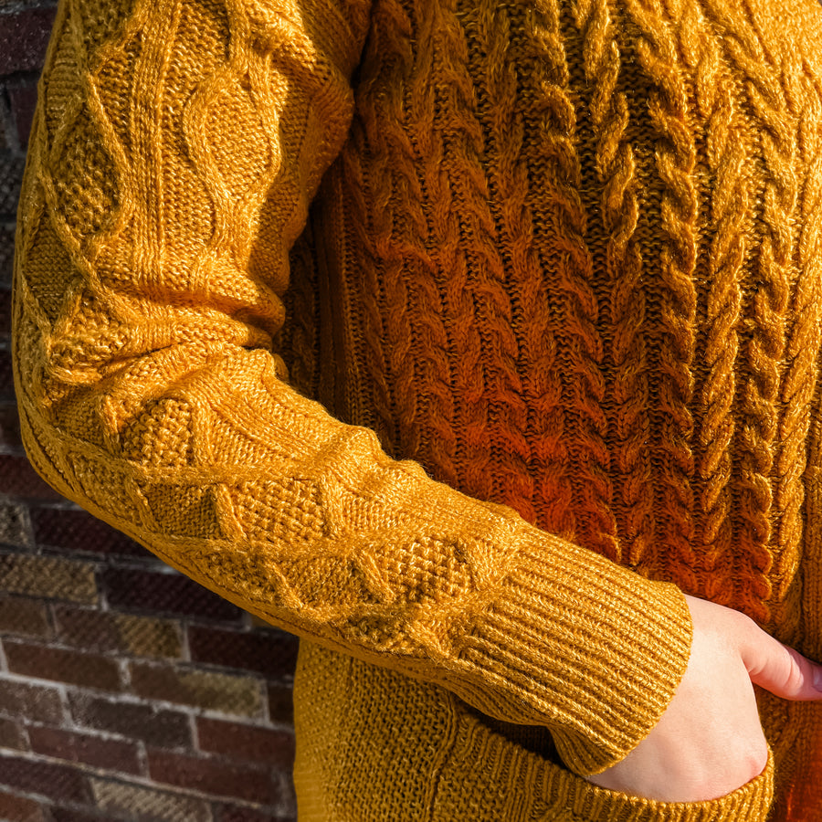 Plus Mustard Cable Knit Cardigan
