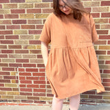 Camel Corded Boxy Mini Dress