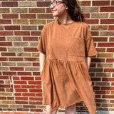 Camel Corded Boxy Mini Dress