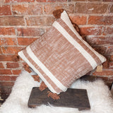 Brown/Cream Stripe Pillow w/ Fringe 18”