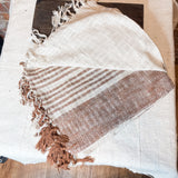Brown/Cream Stripe Throw w/ Fringe 60x50”