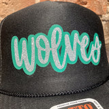 Black Silver Glitter Wolves Hat