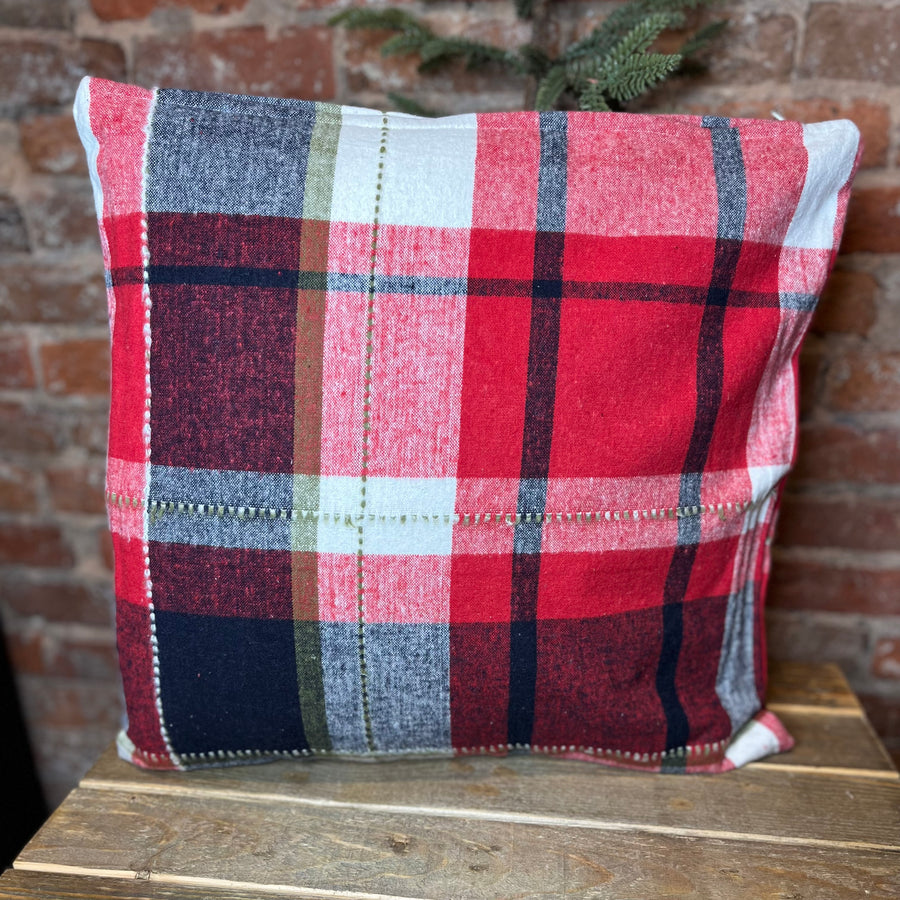 Red/Blue Brushed Cotton Flannel Pillow 20”