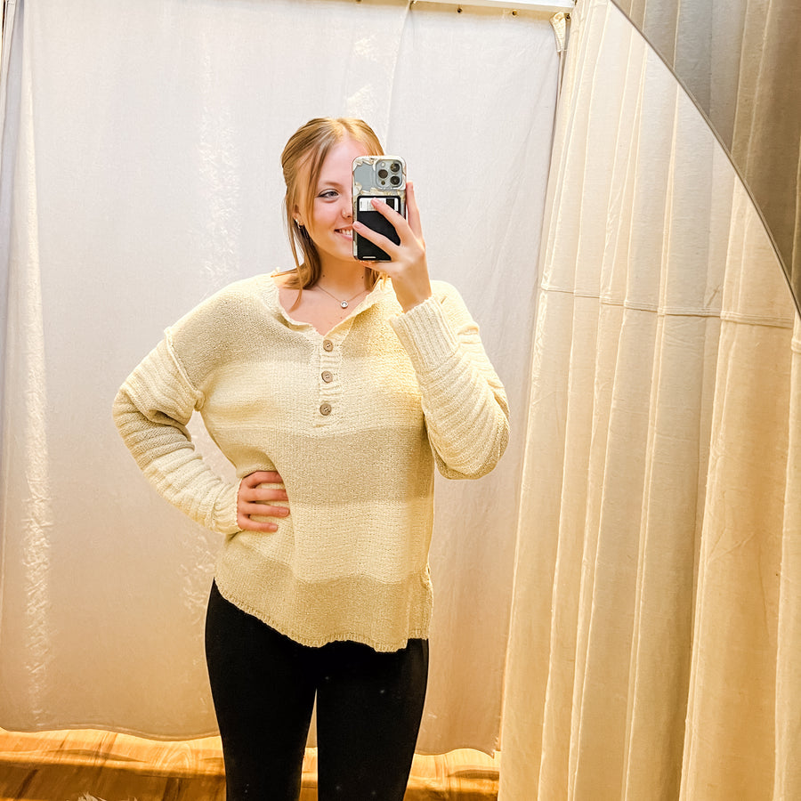 Multi Stripe Sweater w/ Ribbed Sleeve