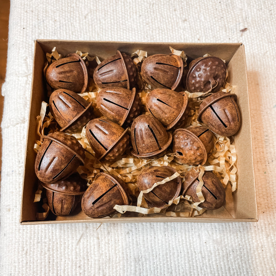 Brown Metal Acorn Ornaments 1” Boxed Set of 16