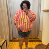 Plus Stripe Crinkle V Neck Top