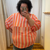 Plus Stripe Crinkle V Neck Top