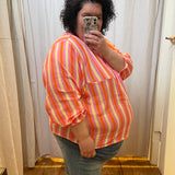 Plus Stripe Crinkle V Neck Top