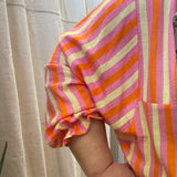 Plus Stripe Crinkle V Neck Top