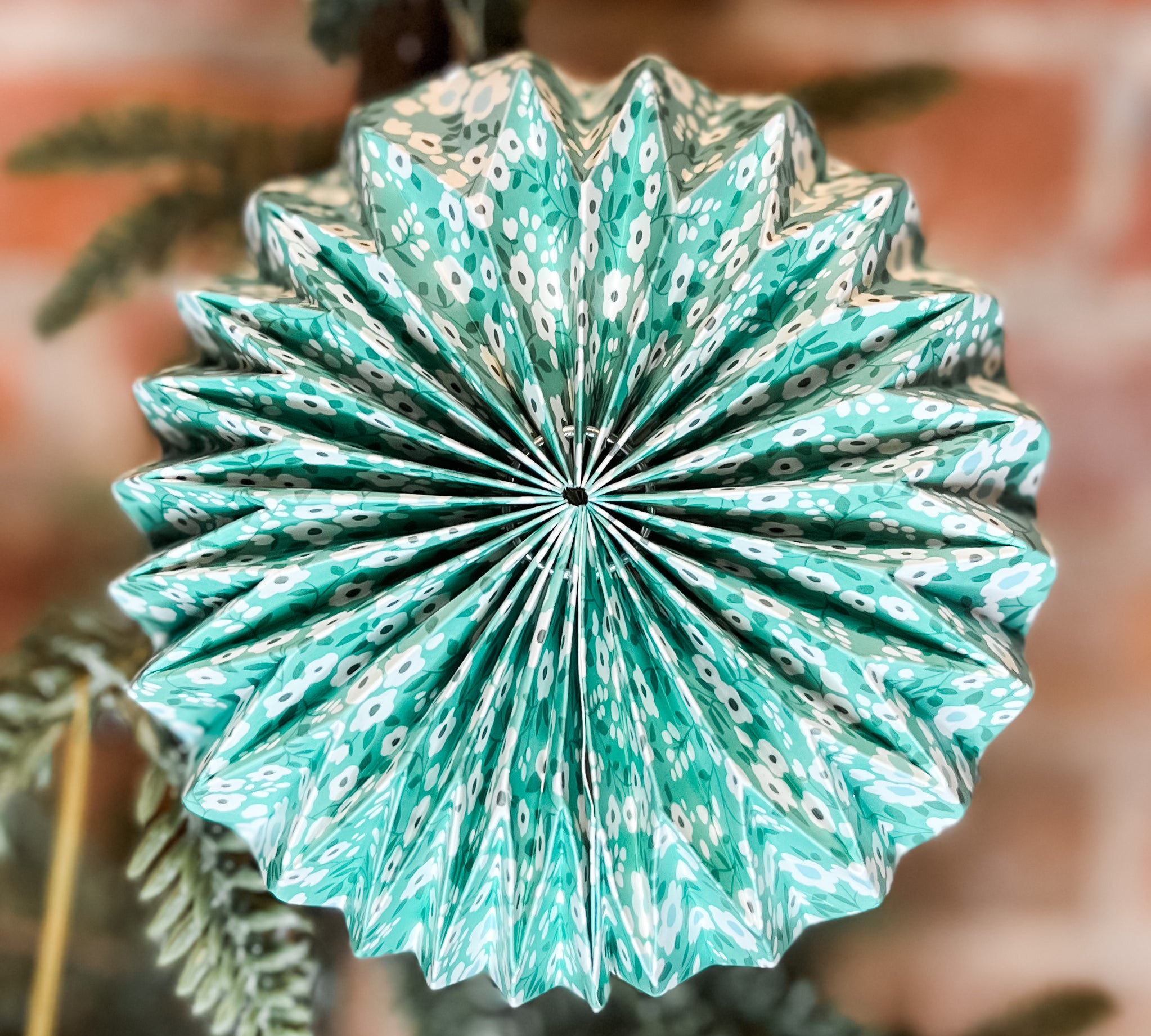 Recycled Paper Folding Pinwheel Orn w/ Chintz Pattern 5”