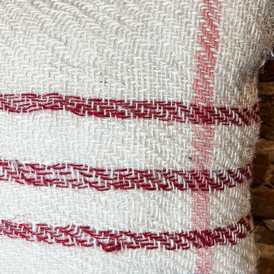 Red/Pink/Natural Plaid Woven Jute Pillow 18”