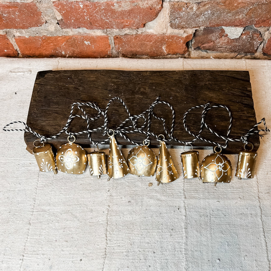 Painted Gold Metal Bell Garland on BW Cord 72”