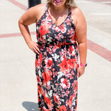 Plus Black/Red Bold Floral Print Dress