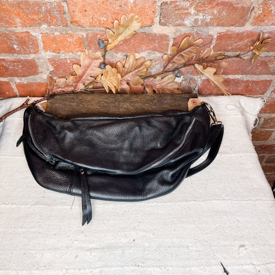 BC Large 2 Pocket Leather Sling Shoulder Bag