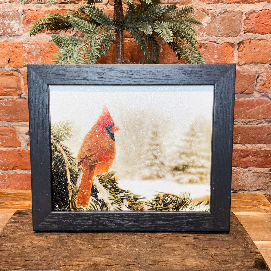 Winter Perch Framed Glitter Picture 10x12"