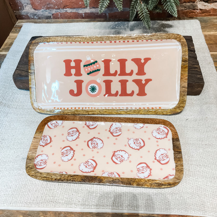 Holly Jolly & Santa Pattern Holiday Trays