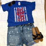 God Bless USA Floral Stripe Tee