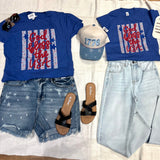 God Bless USA Floral Stripe Tee