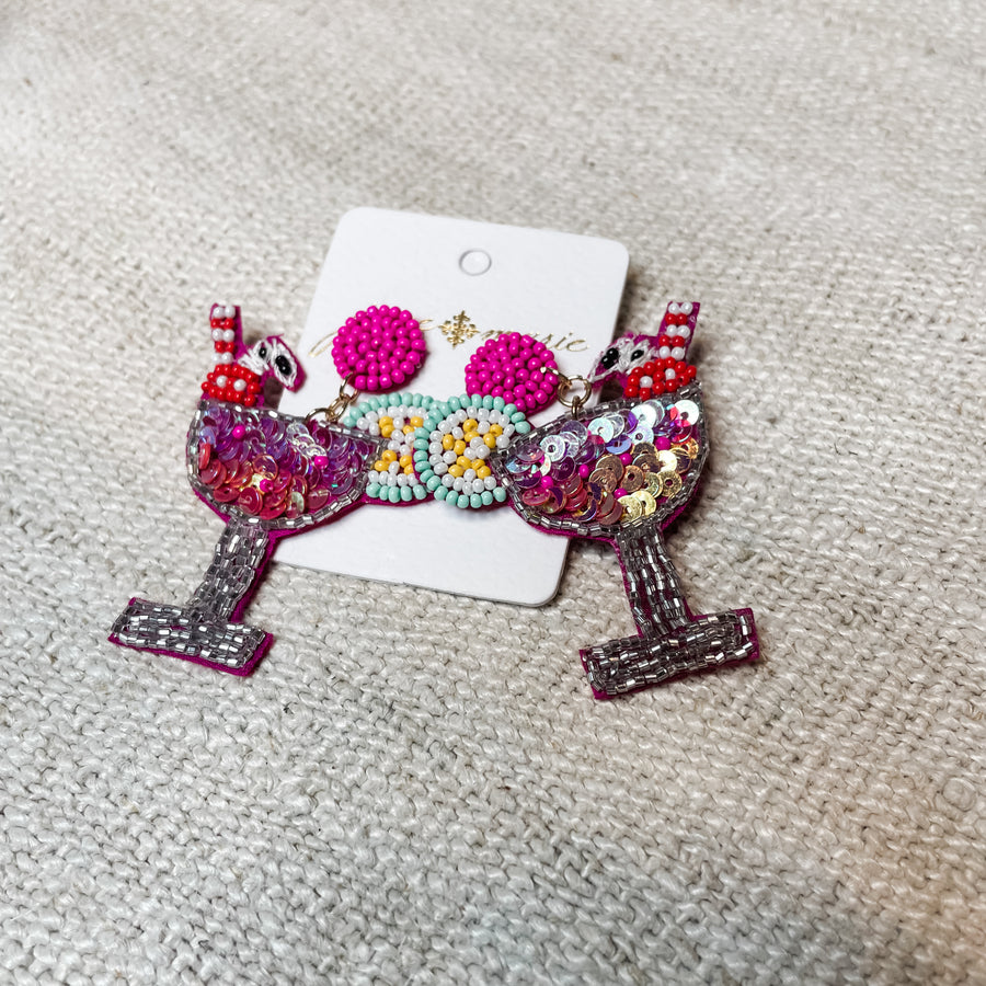 Pink Seed Bead Cocktail Earrings