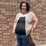 Plus Short Sleeve Button Down Knit Cardigan Vest