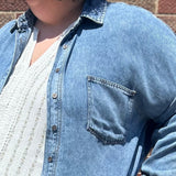Plus Washed Chambray Button Down Jacket