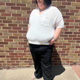 Plus Relaxed Striped Barrel Pants w/Pockets