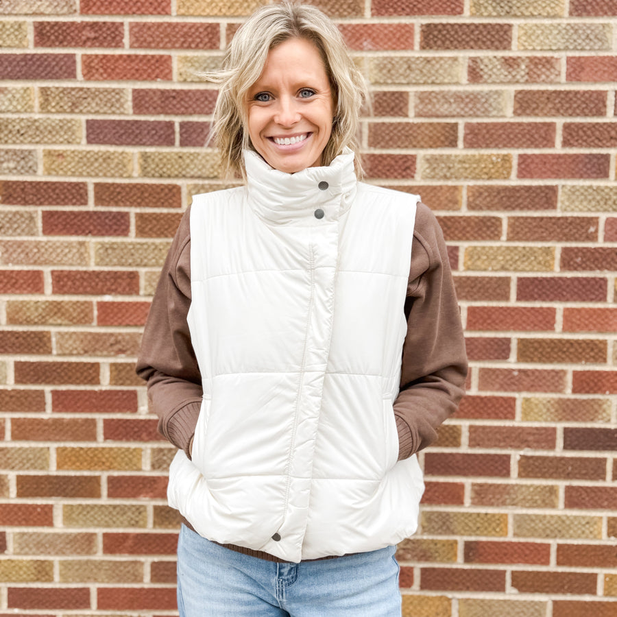 Asymmetrical High Neck Puffer Vest