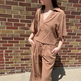Gathered Drawstring Wide Leg Trouser