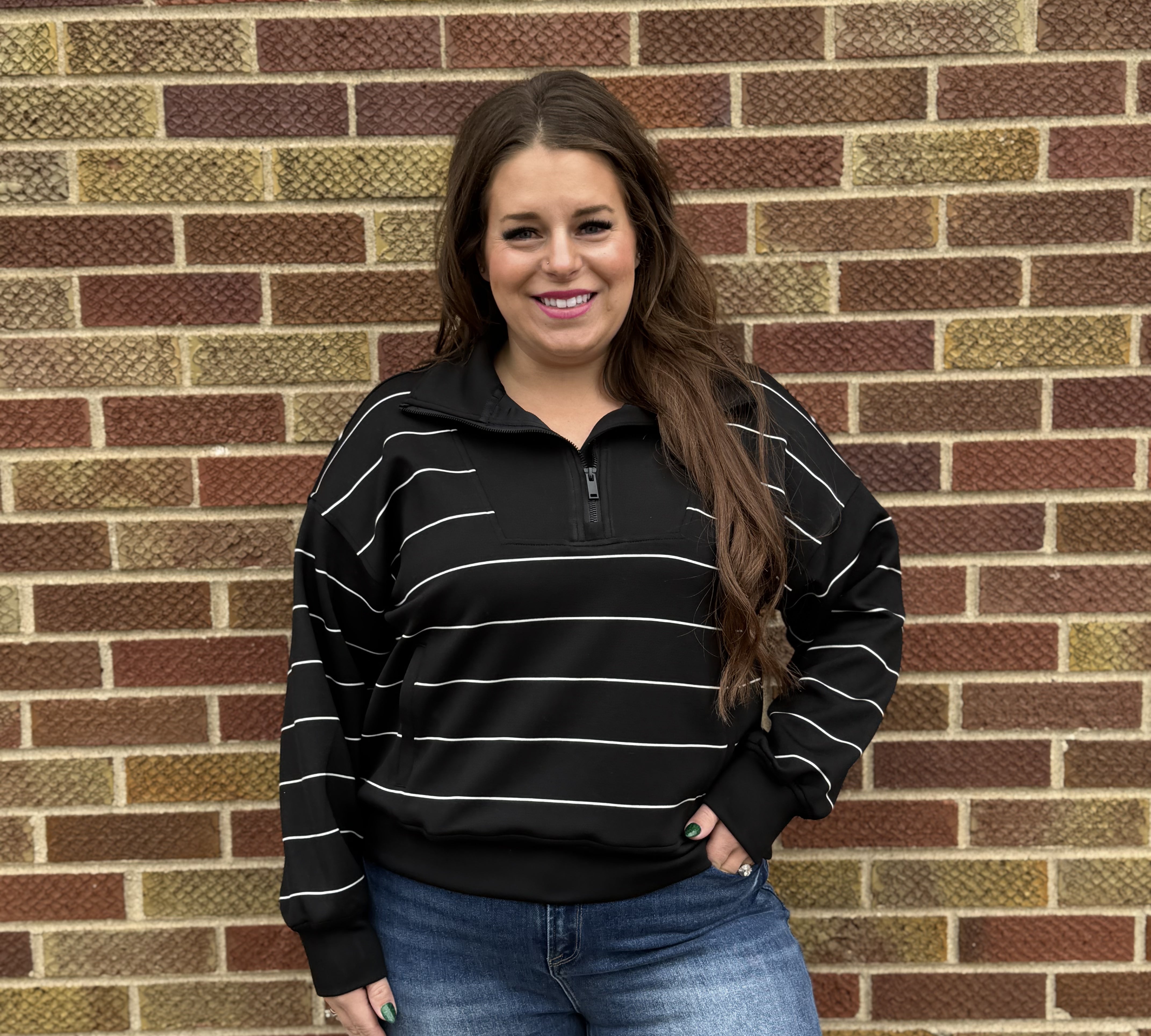 Plus Stripe Modal Quarter Zip Pullover