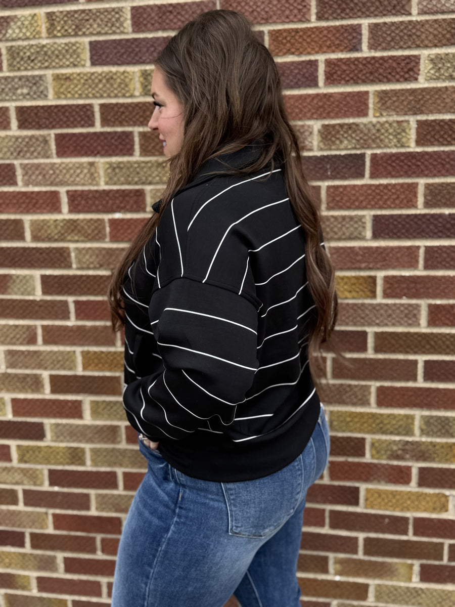 Plus Stripe Modal Quarter Zip Pullover