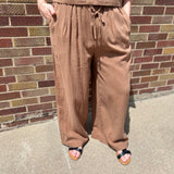 Gathered Drawstring Wide Leg Trouser