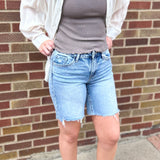 Mid Rise Vervet Light Wash Distressed Jorts
