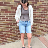 Mid Rise Vervet Light Wash Distressed Jorts